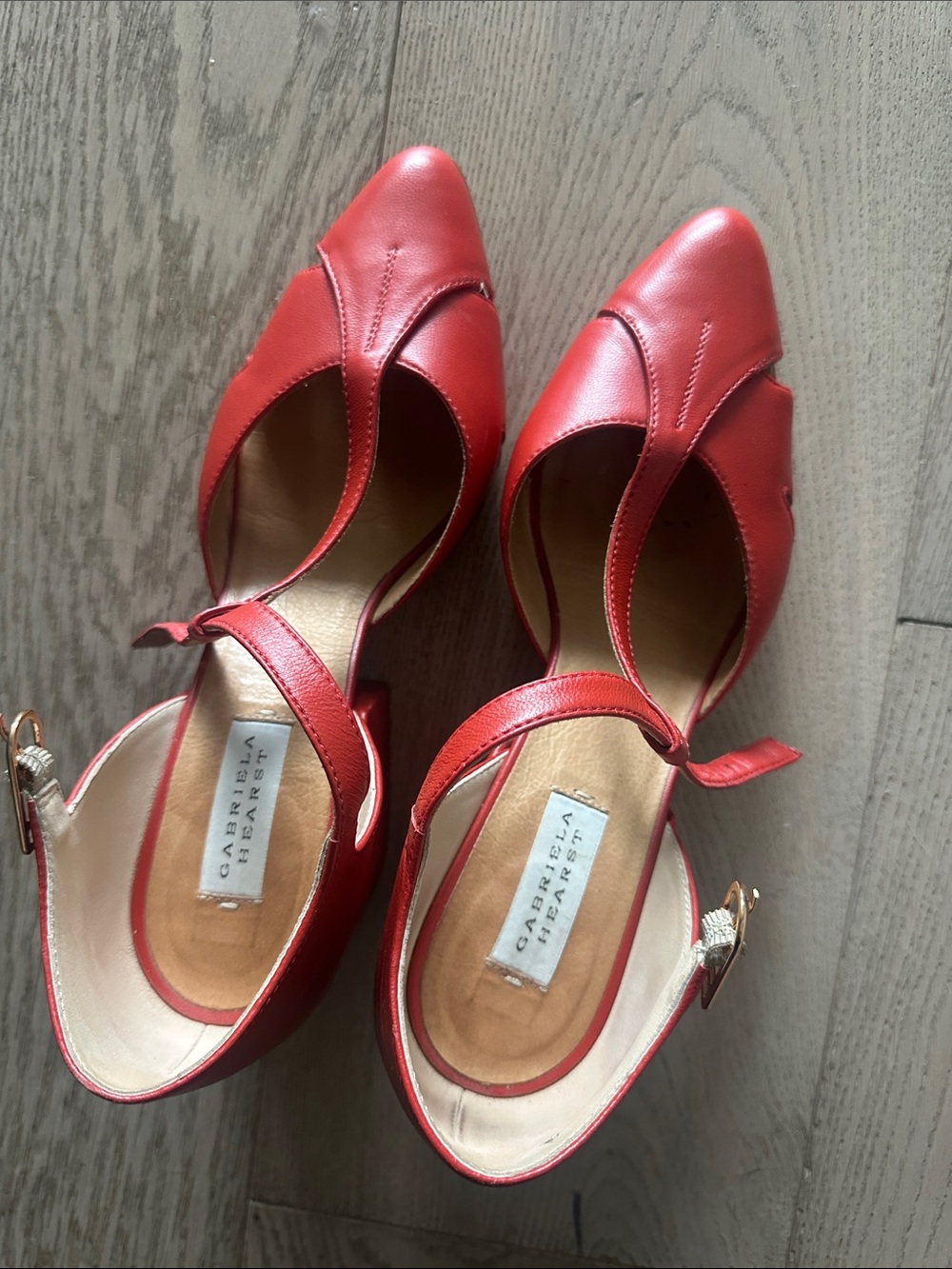 Gabriela Hearst Red Leather D'Orsay Heels with Ankle Strap 40.5